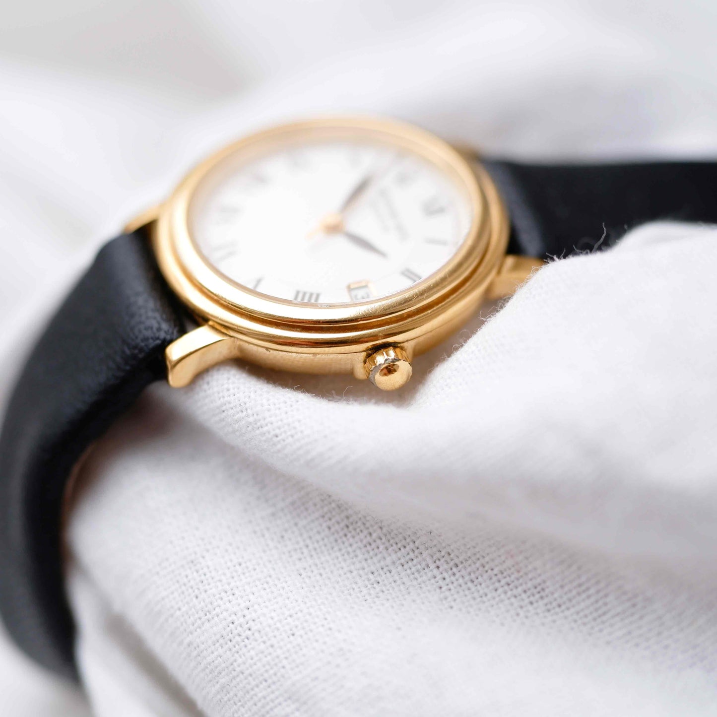 Raymond Weil Watch: Vintage Ladies 90s Golden Guilloche Roman Numerals