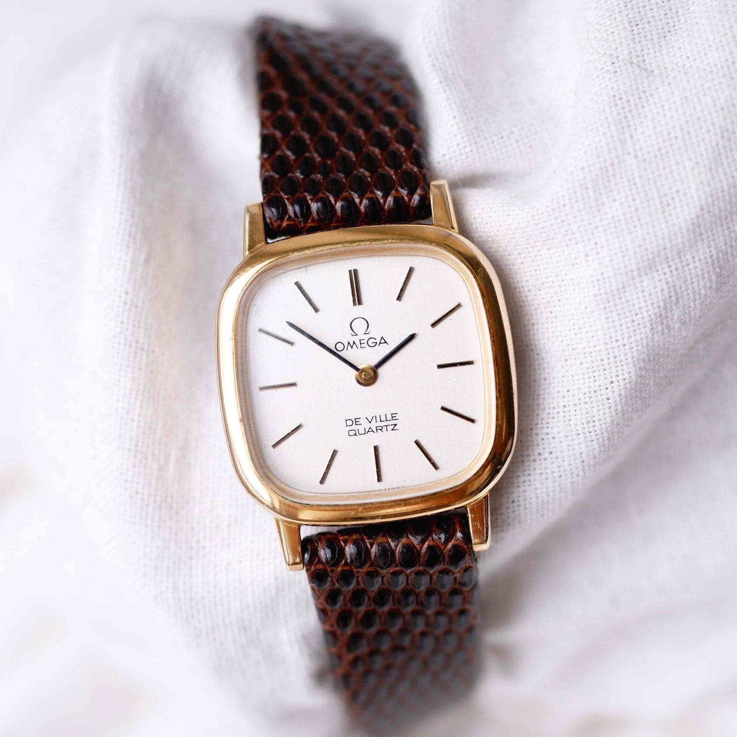 Omega De Ville: Vintage Ladies Watch 70s Golden Cushion Case