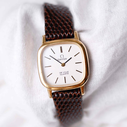 Omega De Ville: Vintage Ladies Watch 70s Golden Cushion Case