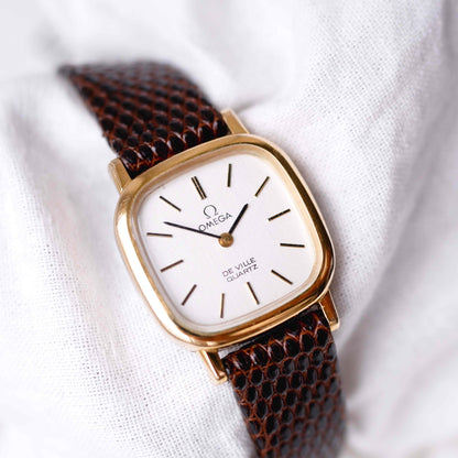 Omega De Ville: Vintage Ladies Watch 70s Golden Cushion Case