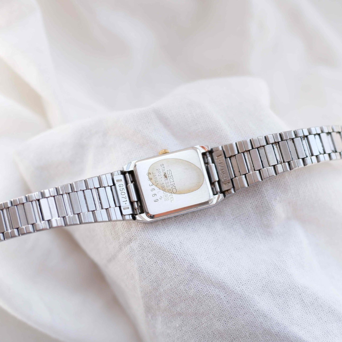 Seiko Dainty Tank Watch: Ladies Vintage 80s Two-Tone Gray and Gold Dial