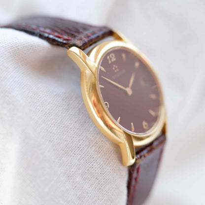 Eterna Vintage Watch: Ladies 90s Gold with Burgundy Colored Dial