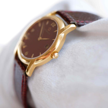 Eterna Vintage Watch: Ladies 90s Gold with Burgundy Colored Dial