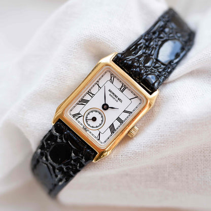 Raymond Weil Tank Style: Ladies Vintage Watch 90s Gold White Roman Dial