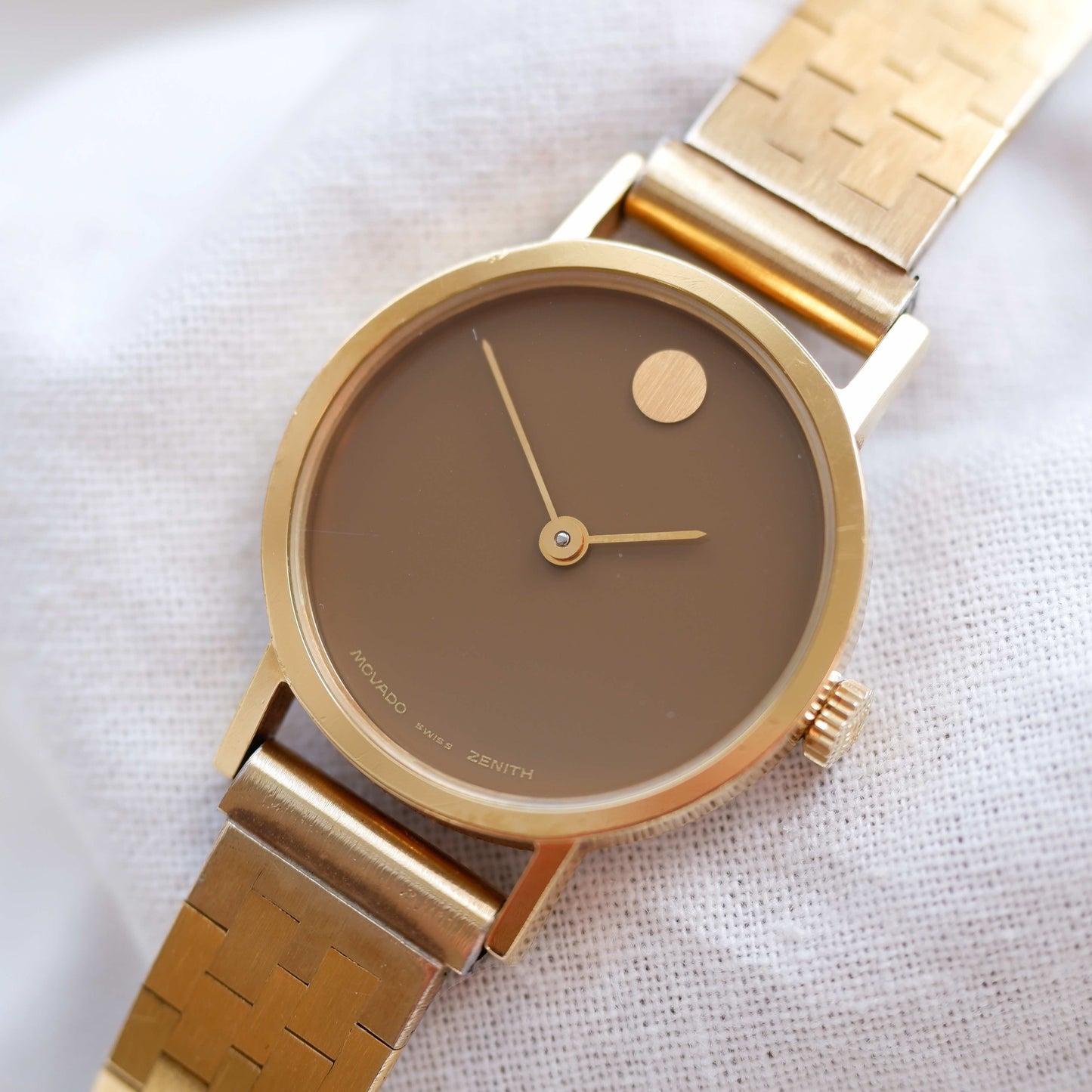 Movado by Zenith Museum: Vintage Mechanical Ladies 70s Gold Brown Dial