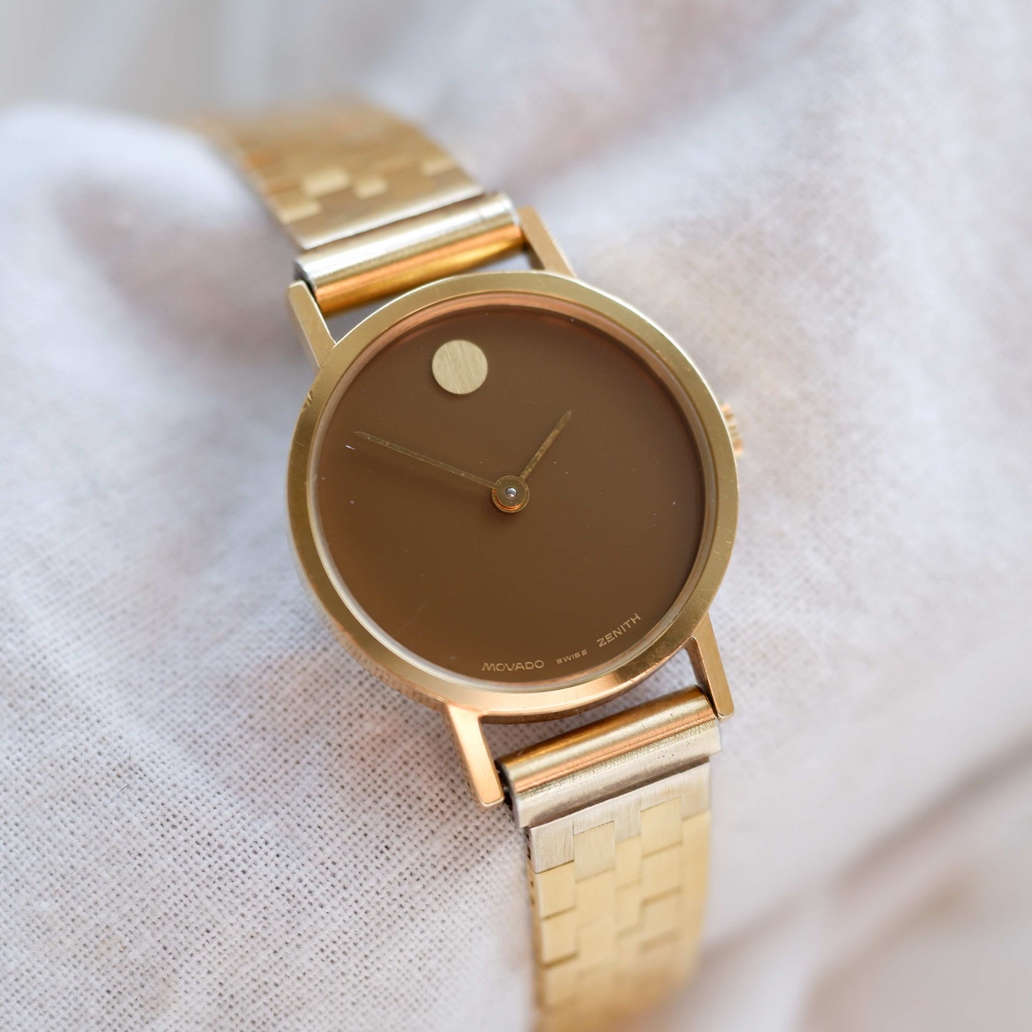 Movado by Zenith Museum: Vintage Mechanical Ladies 70s Gold Brown Dial