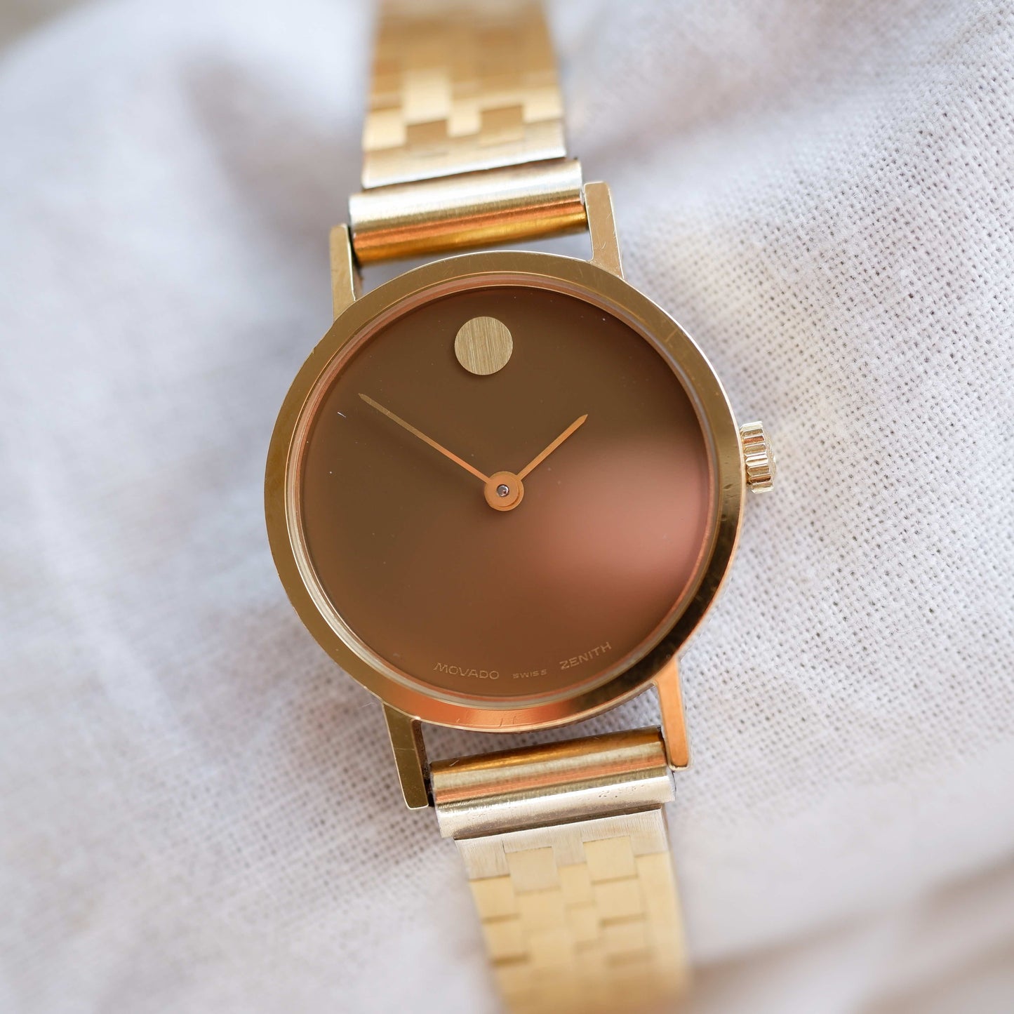 Movado by Zenith Museum: Vintage Mechanical Ladies 70s Gold Brown Dial