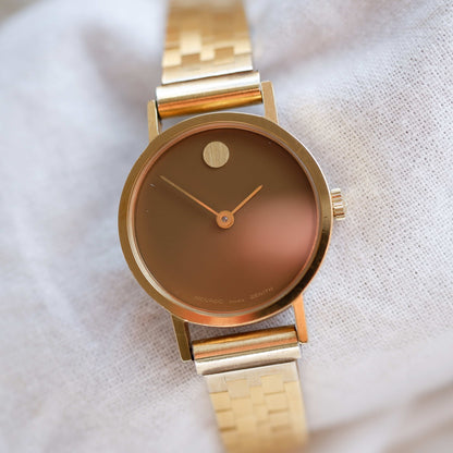 Movado by Zenith Museum: Vintage Mechanical Ladies 70s Gold Brown Dial