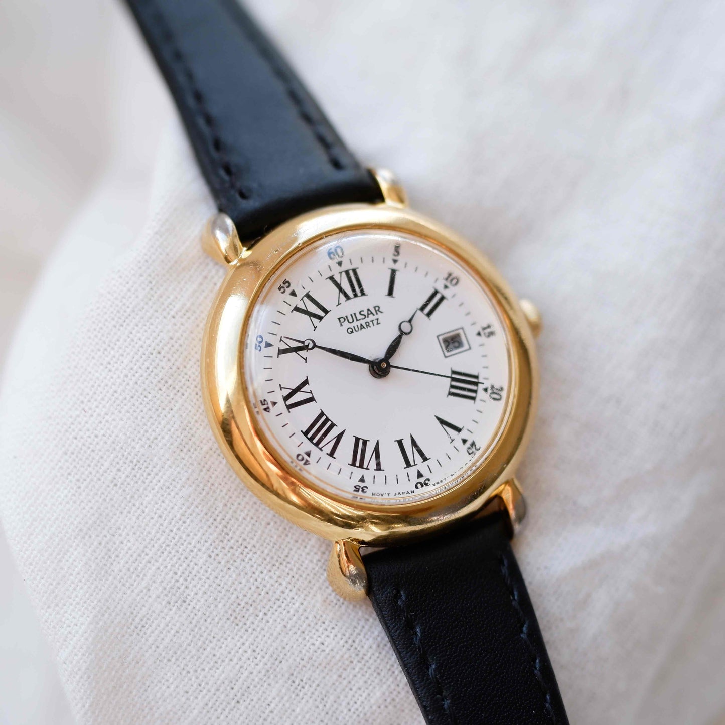 Pulsar Vintage Watch: Ladies 80s Gold Roman Numerals