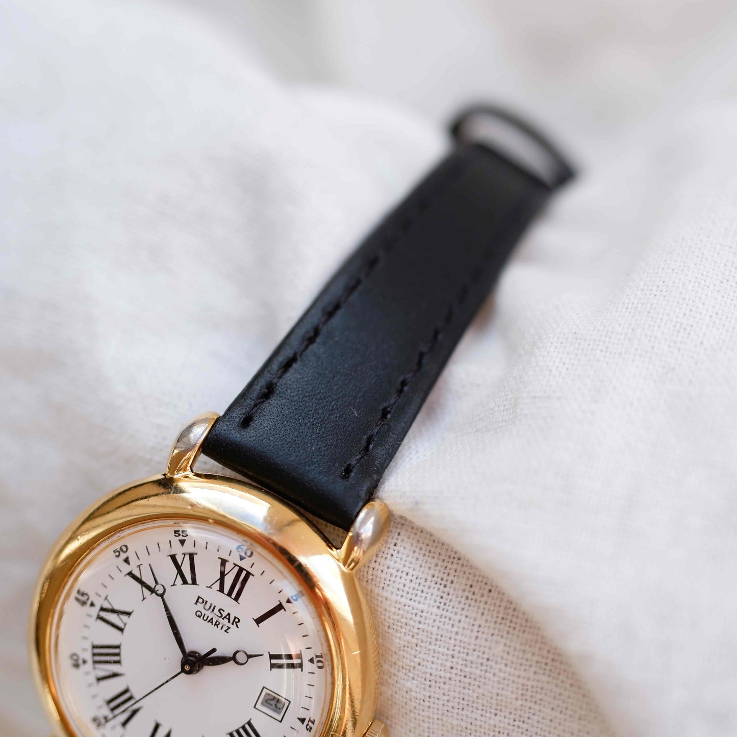 Pulsar Vintage Watch: Ladies 80s Gold Roman Numerals