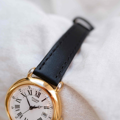 Pulsar Vintage Watch: Ladies 80s Gold Roman Numerals