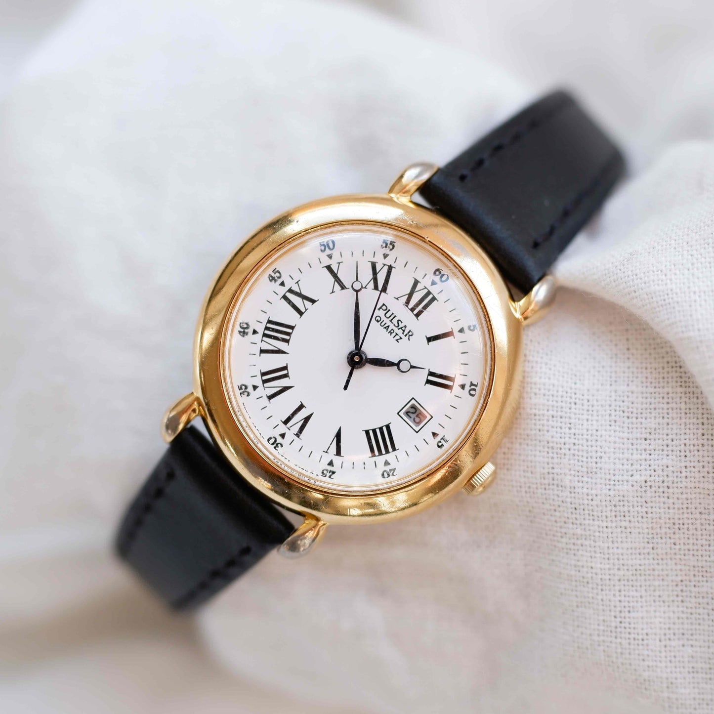 Pulsar Vintage Watch: Ladies 80s Gold Roman Numerals