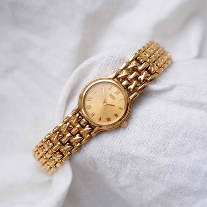 Seiko Cocktail Watch: Ladies Vintage 80s Champagne Guilloche Dial - NOS