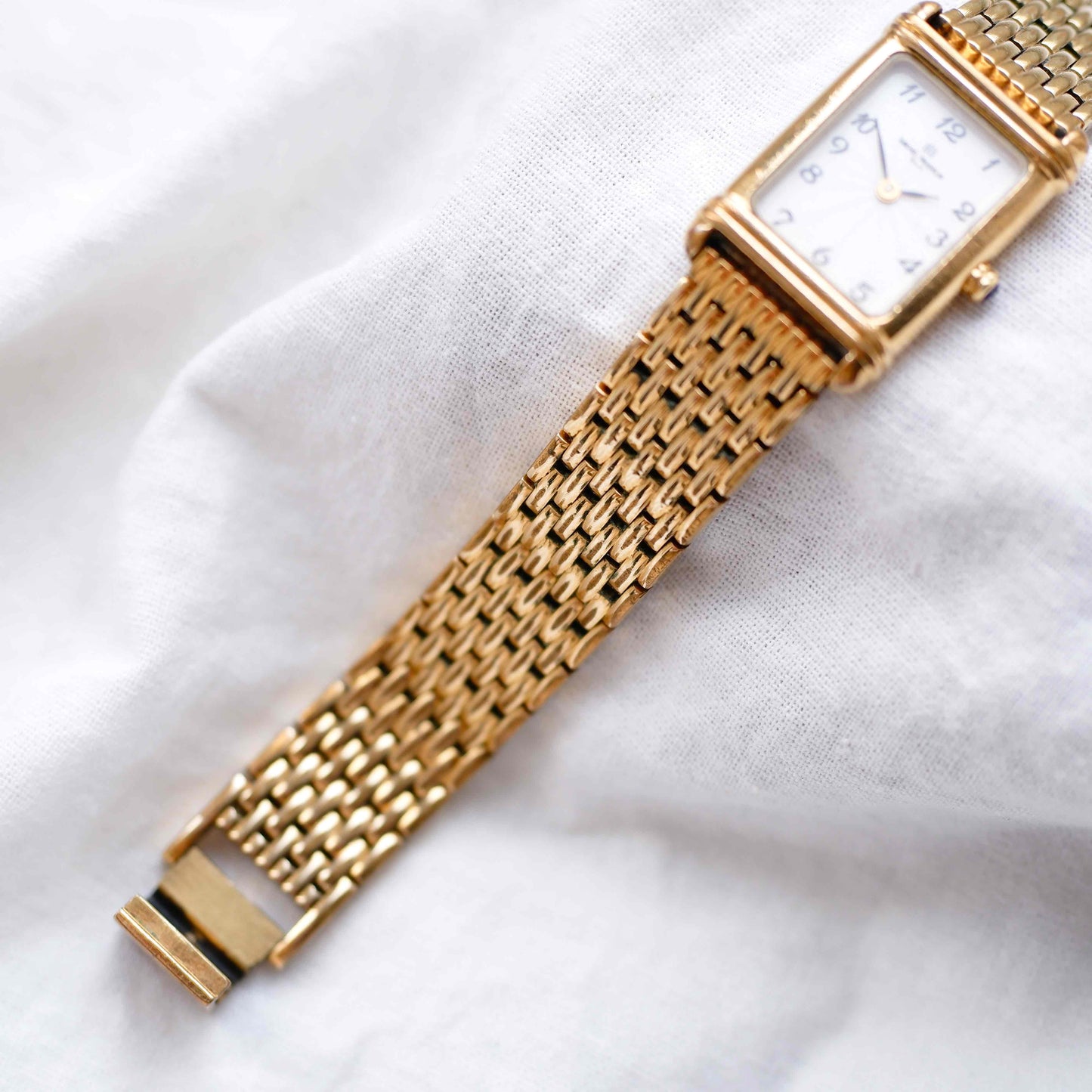 Michel Herbelin Tank: Vintage Ladies Cocktail Watch 90s Golden Roman Dial