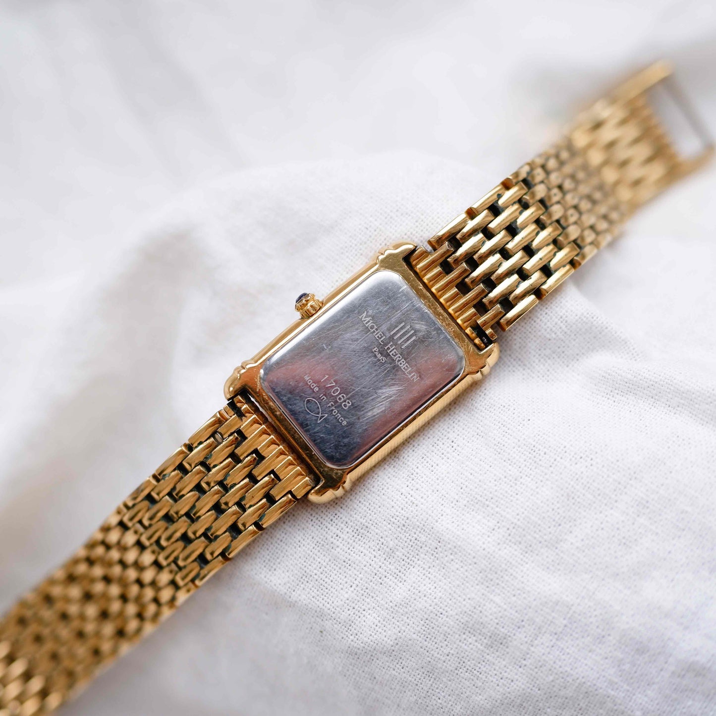 Michel Herbelin Tank: Vintage Ladies Cocktail Watch 90s Golden Roman Dial