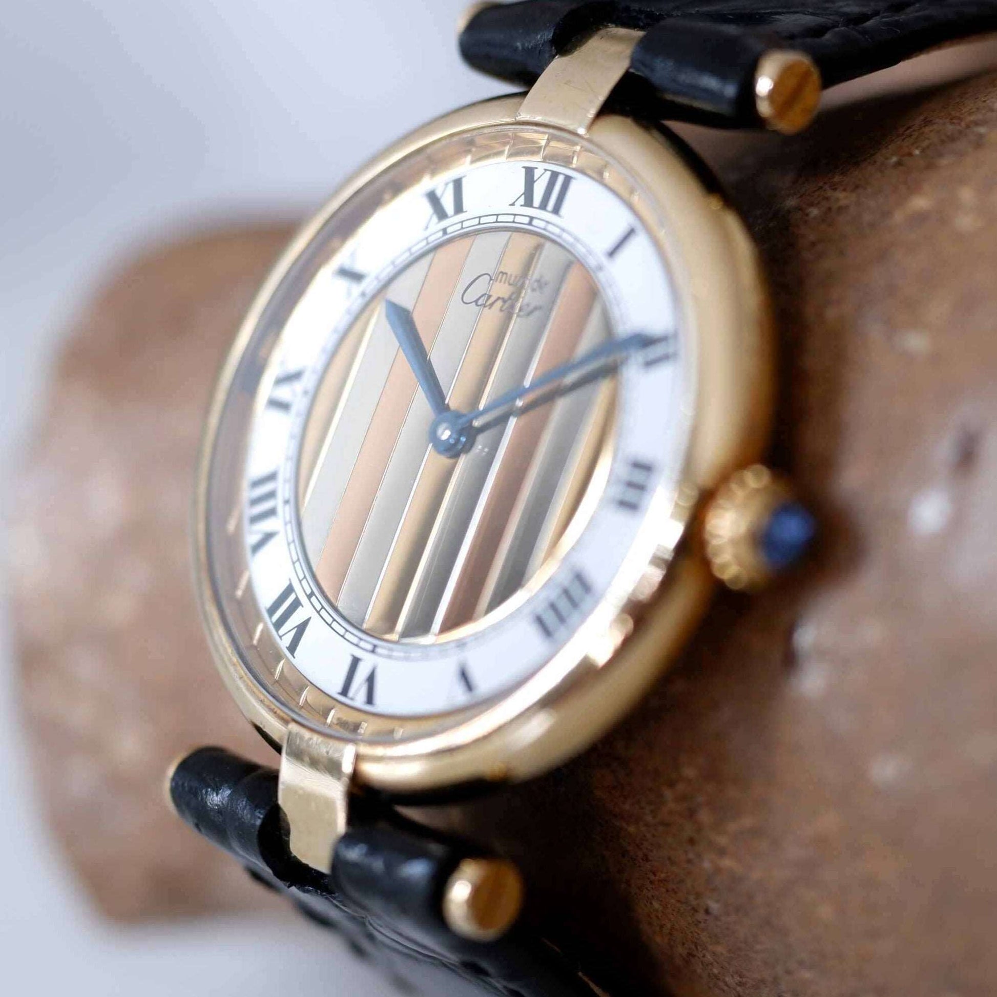 Cartier Vermeil Ronde Trinity Vintage Ladies Watch with Roman Numerals | Second Slight Right Side