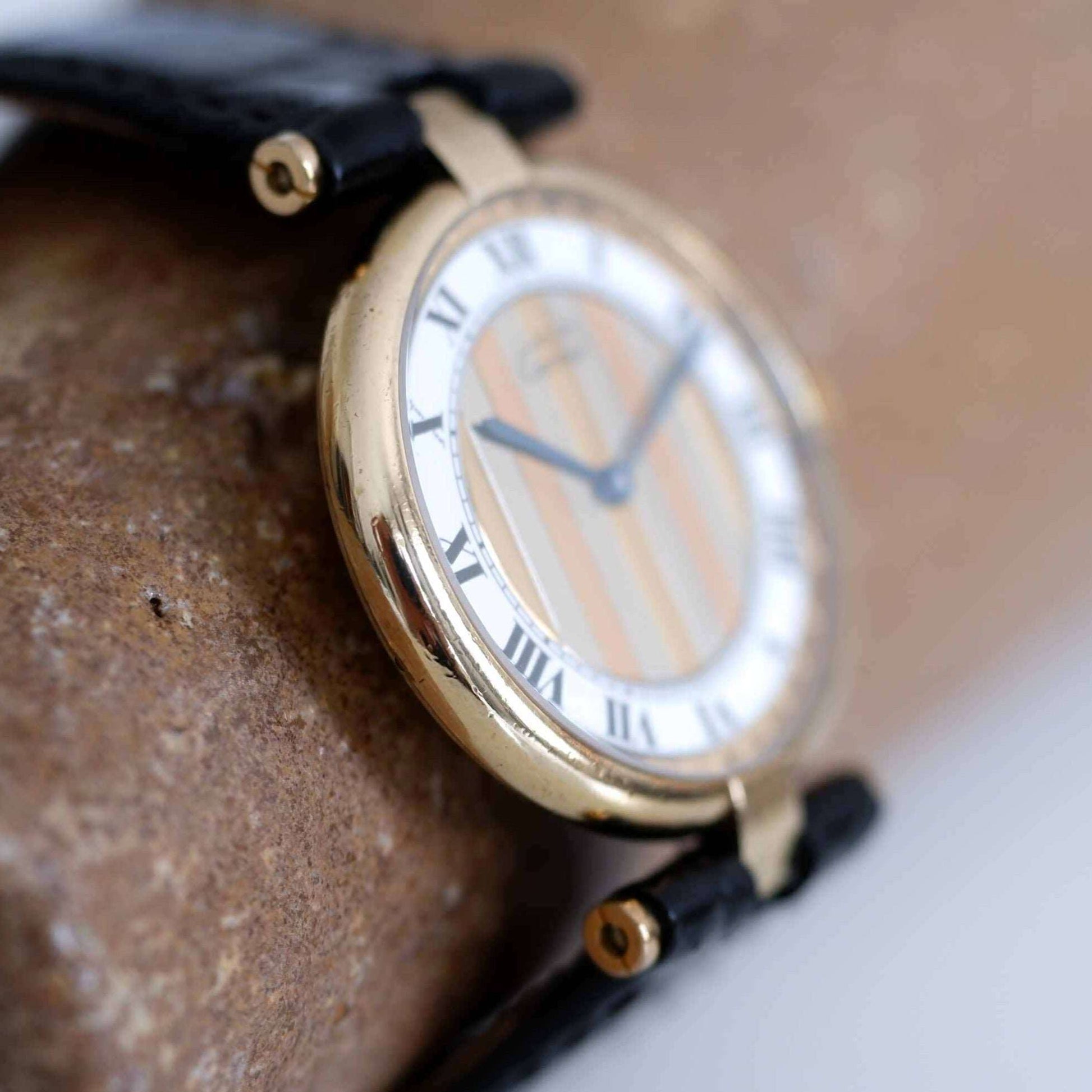 Cartier Vermeil Ronde Trinity Vintage Ladies Watch with Roman Numerals | Side View Left