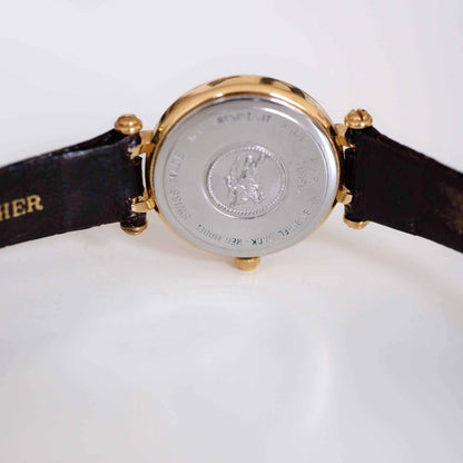 Burberry Vintage Ladies Watch: 90s Golden, Roman Numerals, Guilloche Dial | Back Side
