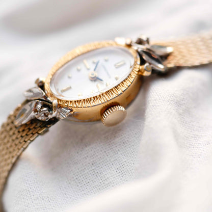 Longines Cocktail Diamond Watch : Ladies 50s Mechanical Gold White Sunburst Dial Full Set
