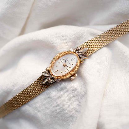 Longines Cocktail Diamond Watch : Ladies 50s Mechanical Gold White Sunburst Dial Full Set