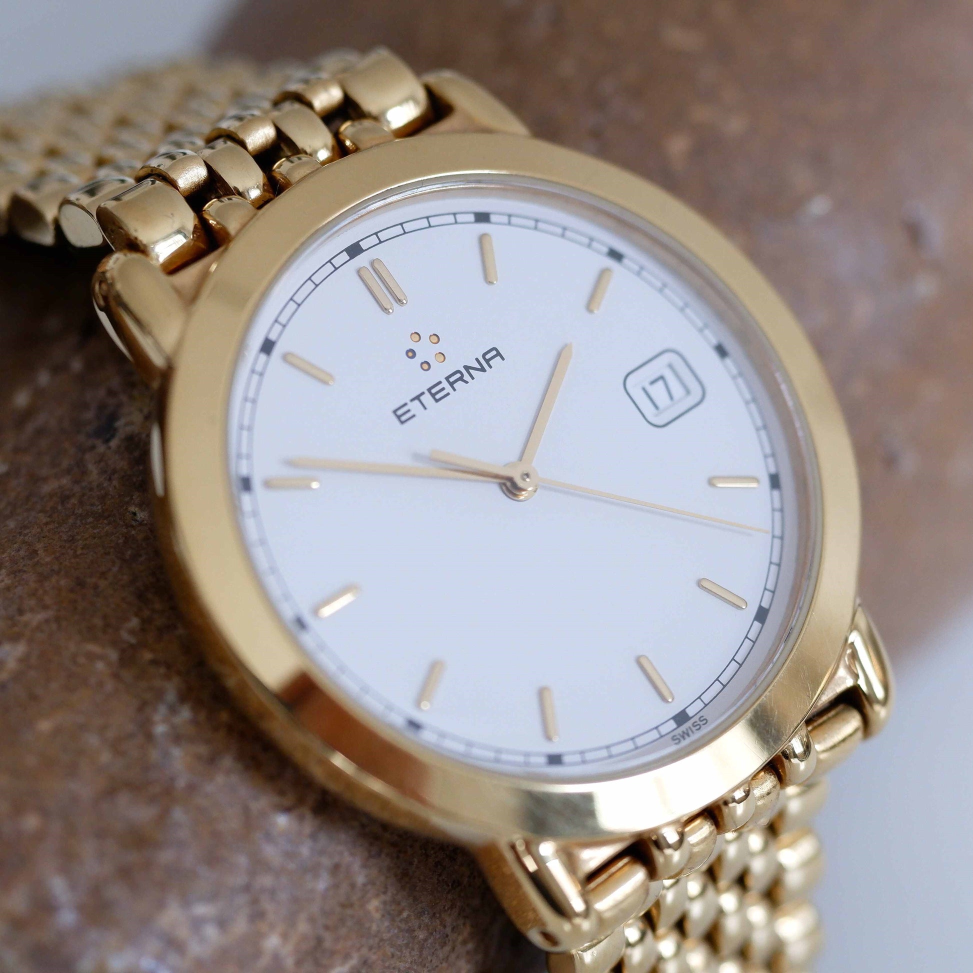 Eterna Vintage Ladies Watch: 90s Golden Iconic with White Dial | Slight Left Side