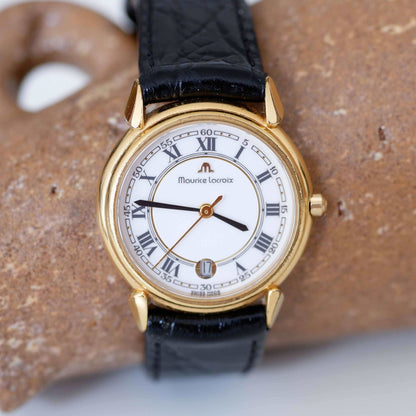 Maurice Lacroix Vintage Ladies Watch: 90s Golden with Classic Roman Numerals | Second Front Side