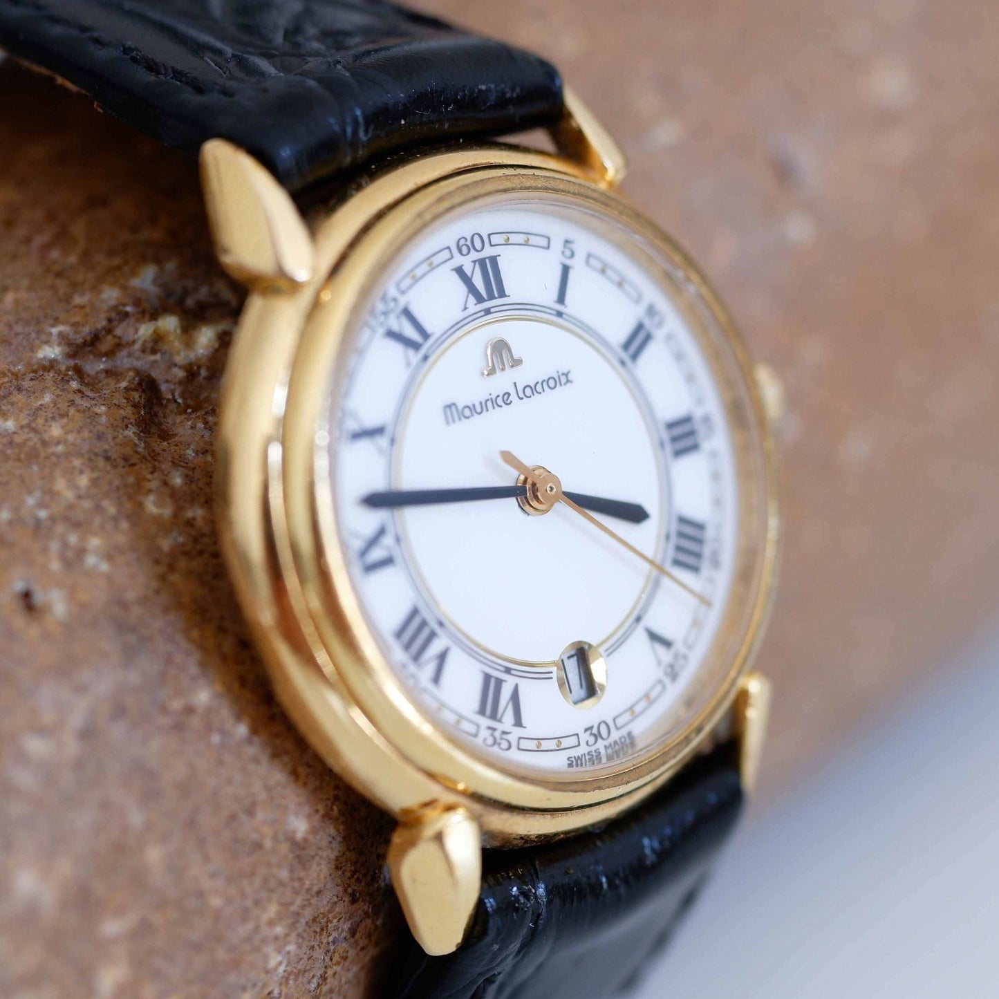 Maurice Lacroix Vintage Ladies Watch: 90s Golden with Classic Roman Numerals | Slight Left Side
