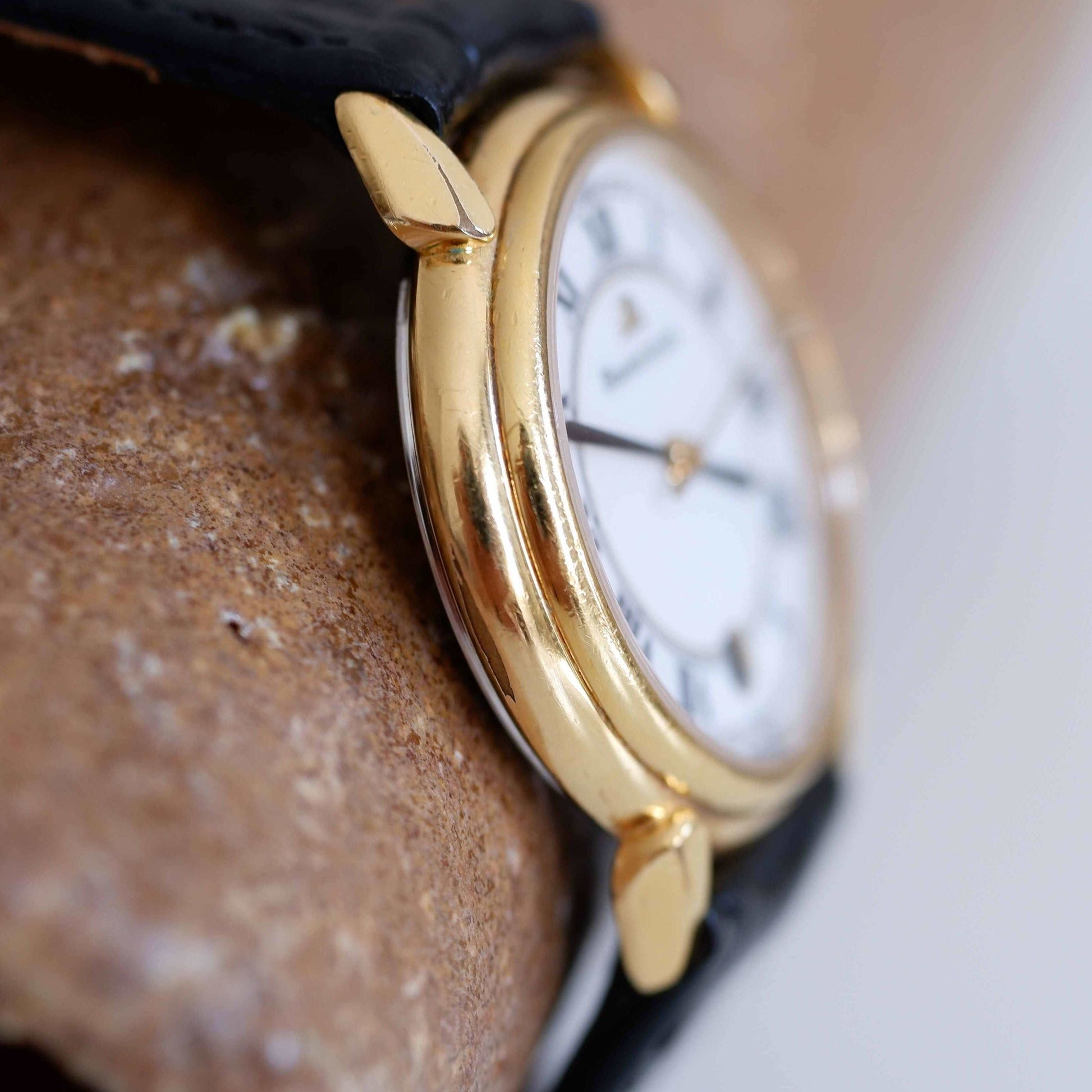 Maurice Lacroix Vintage Ladies Watch: 90s Golden with Classic Roman Numerals | Side View Left