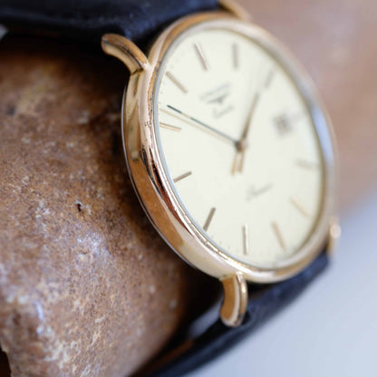 Longines Presence Vintage Ladies Watch: 90s Golden Iconic Gold Dial | Side View Left