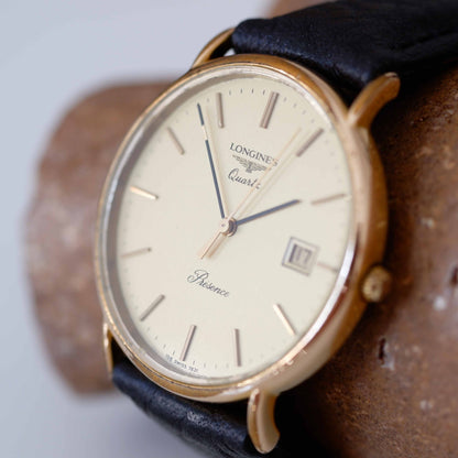 Longines Presence Vintage Ladies Watch: 90s Golden Iconic Gold Dial | Slight Right Side