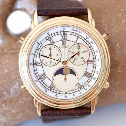 Citizen Noblia Vintage Ladies Watch: 90s Golden Iconic Chronograph Moon Phase | First Front Side