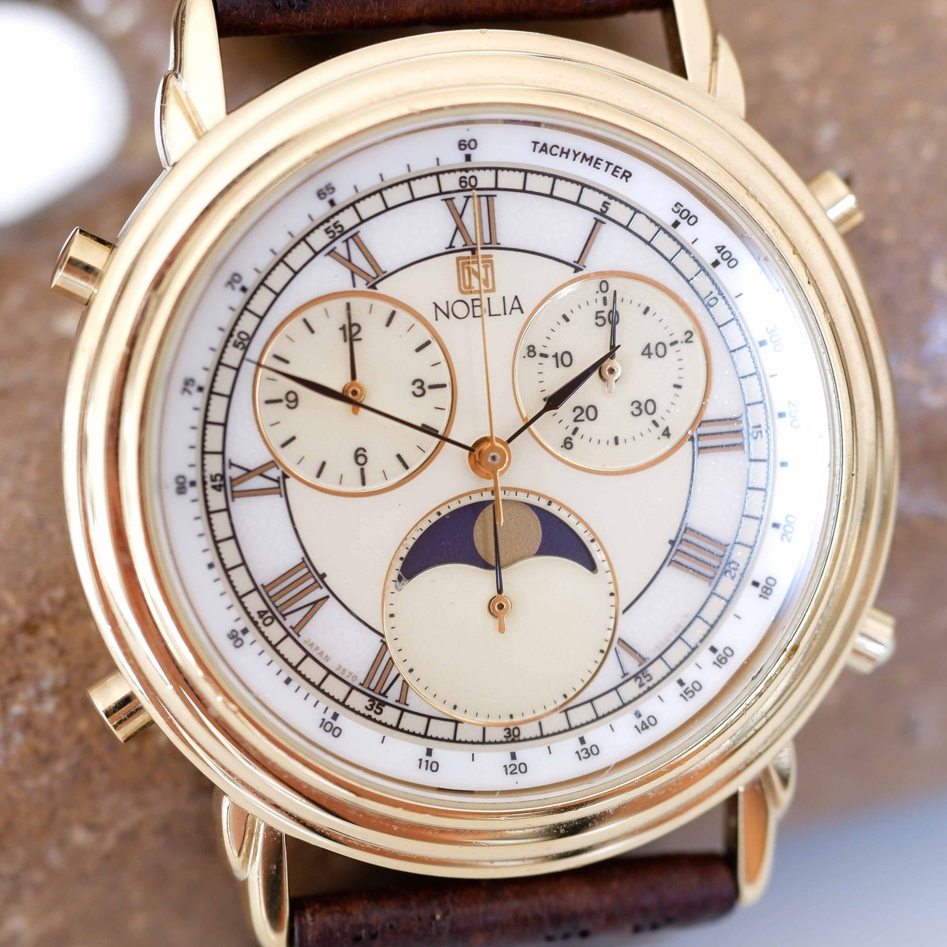 Citizen Noblia Vintage Ladies Watch: 90s Golden Iconic Chronograph Moon Phase | Second Front Side