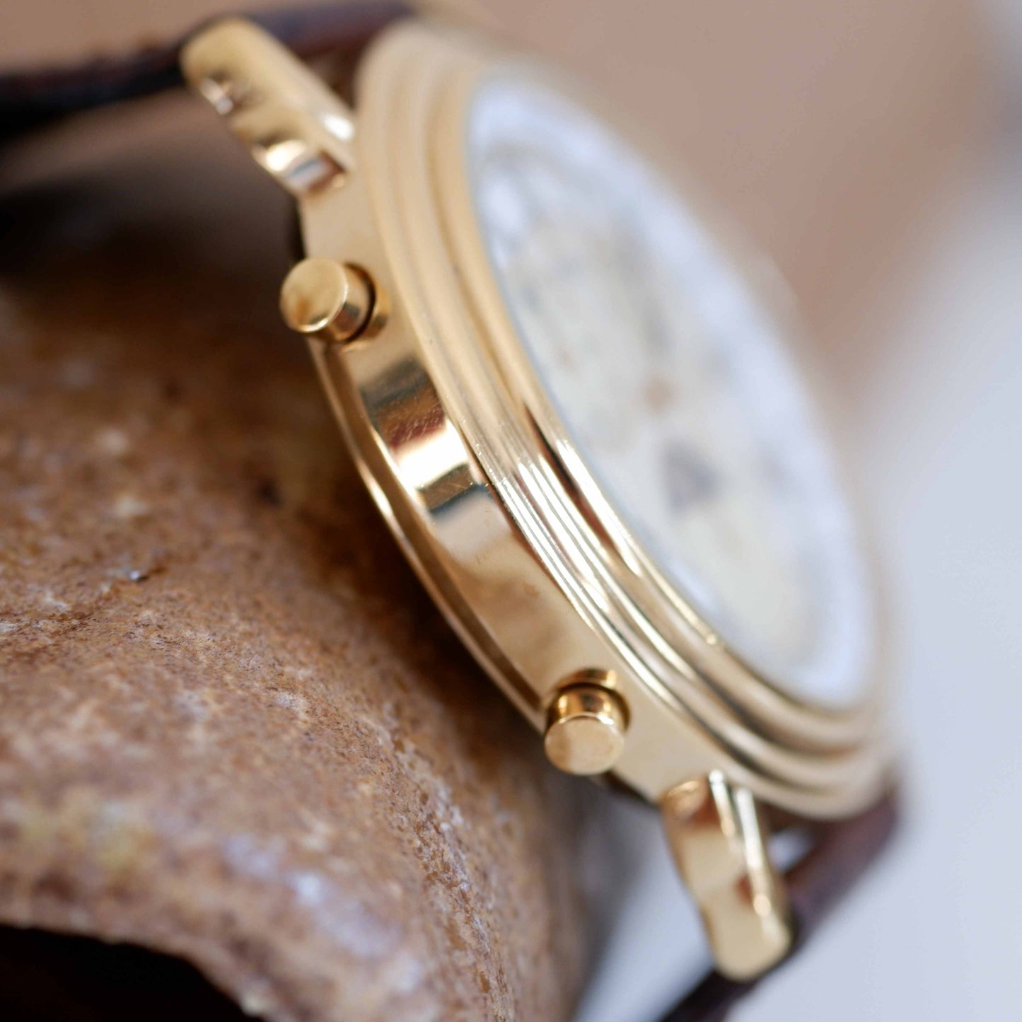 Citizen Noblia Vintage Ladies Watch: 90s Golden Iconic Chronograph Moon Phase | Side View Left
