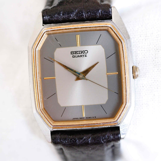 Seiko Vintage Watch: Ladies 90s Gold Two-Tone Elegant Rectangular Style