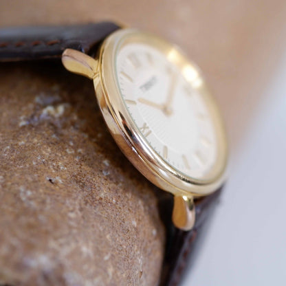 Tissot Vintage Ladies Watch: 90s Golden Iconic Classic Design with White Dial | Side View Left