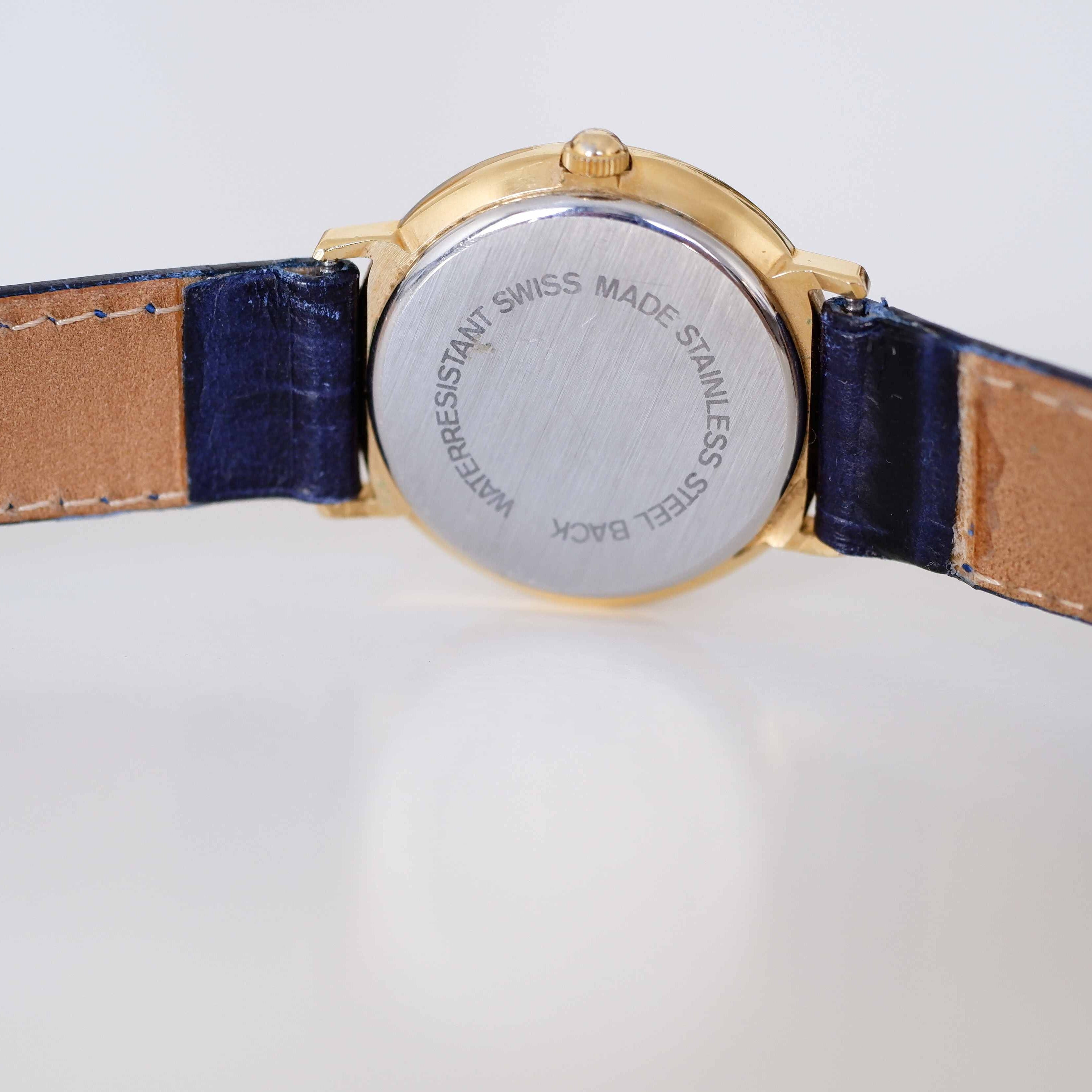 Rare Alfex Swiss Made #4687 Roman Numeral outlet Gold toned Wrist Watch - Blue Band