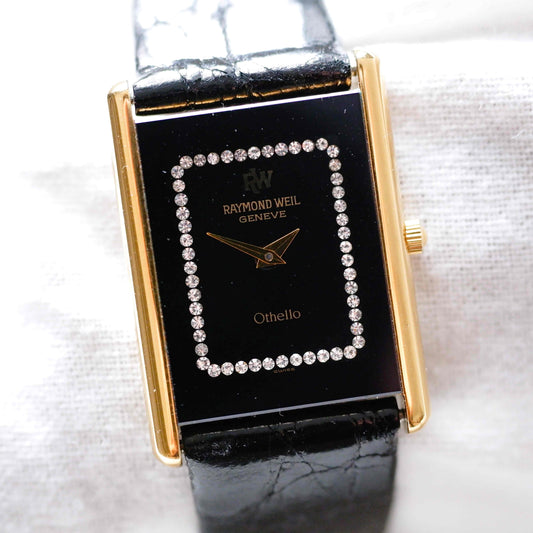 Raymond Weil Othello: Vintage Ladies Watch 90s Golden Rectangular Style with Diamond-Set Dial