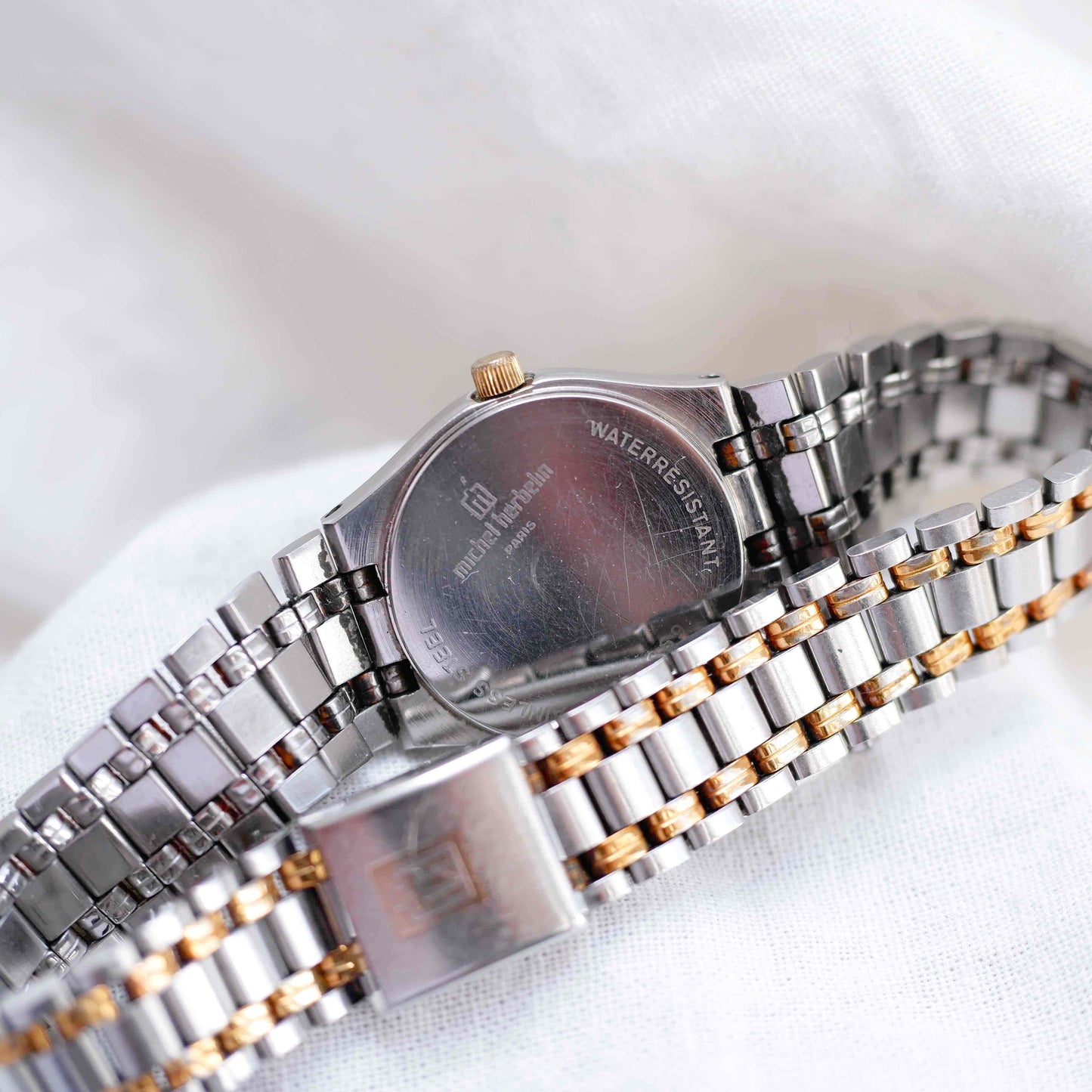 Michel Herbelin Watch: Vintage Ladies 90s Gold Two-Tone Black Dial