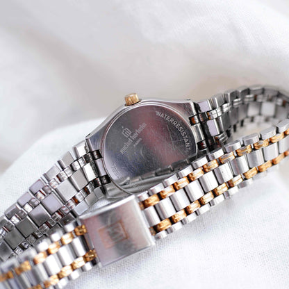 Michel Herbelin Watch: Vintage Ladies 90s Gold Two-Tone Black Dial