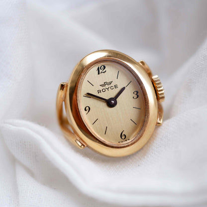 Royce Vintage Watch Ring: 60s Ladies Mechanical Golden