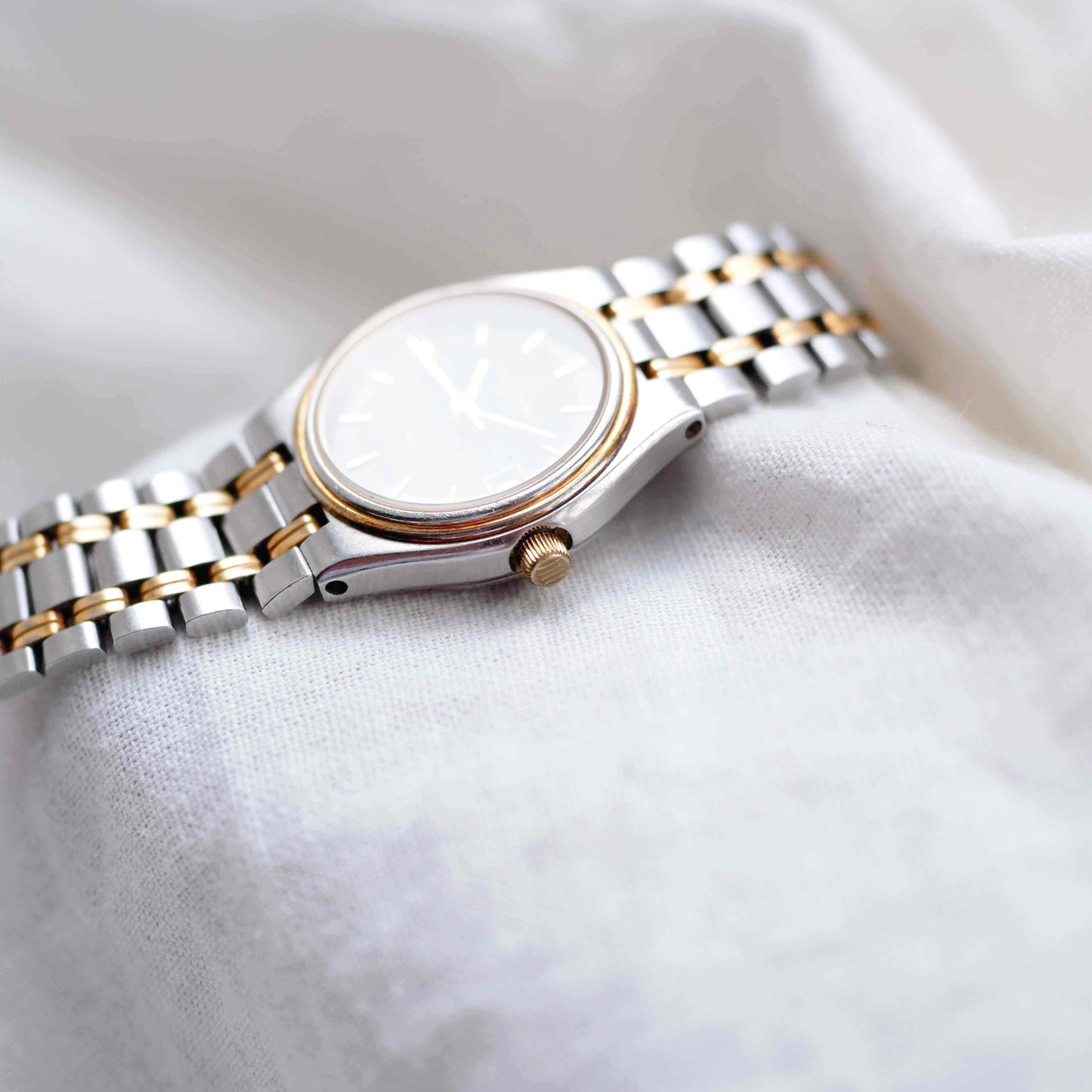 Michel Herbelin Watch: Vintage Ladies 90s Gold Two-Tone Black Dial