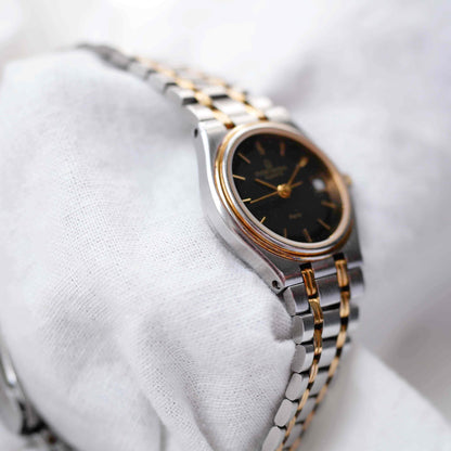 Michel Herbelin Watch: Vintage Ladies 90s Gold Two-Tone Black Dial