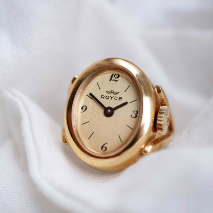 Royce Vintage Watch Ring: 60s Ladies Mechanical Golden
