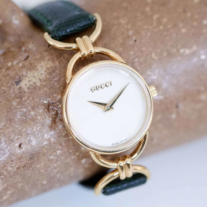 Gucci 6000.2.l Vintage Ladies Watch: 90s Gold Mother of Pearl Dial, Slight Left Side