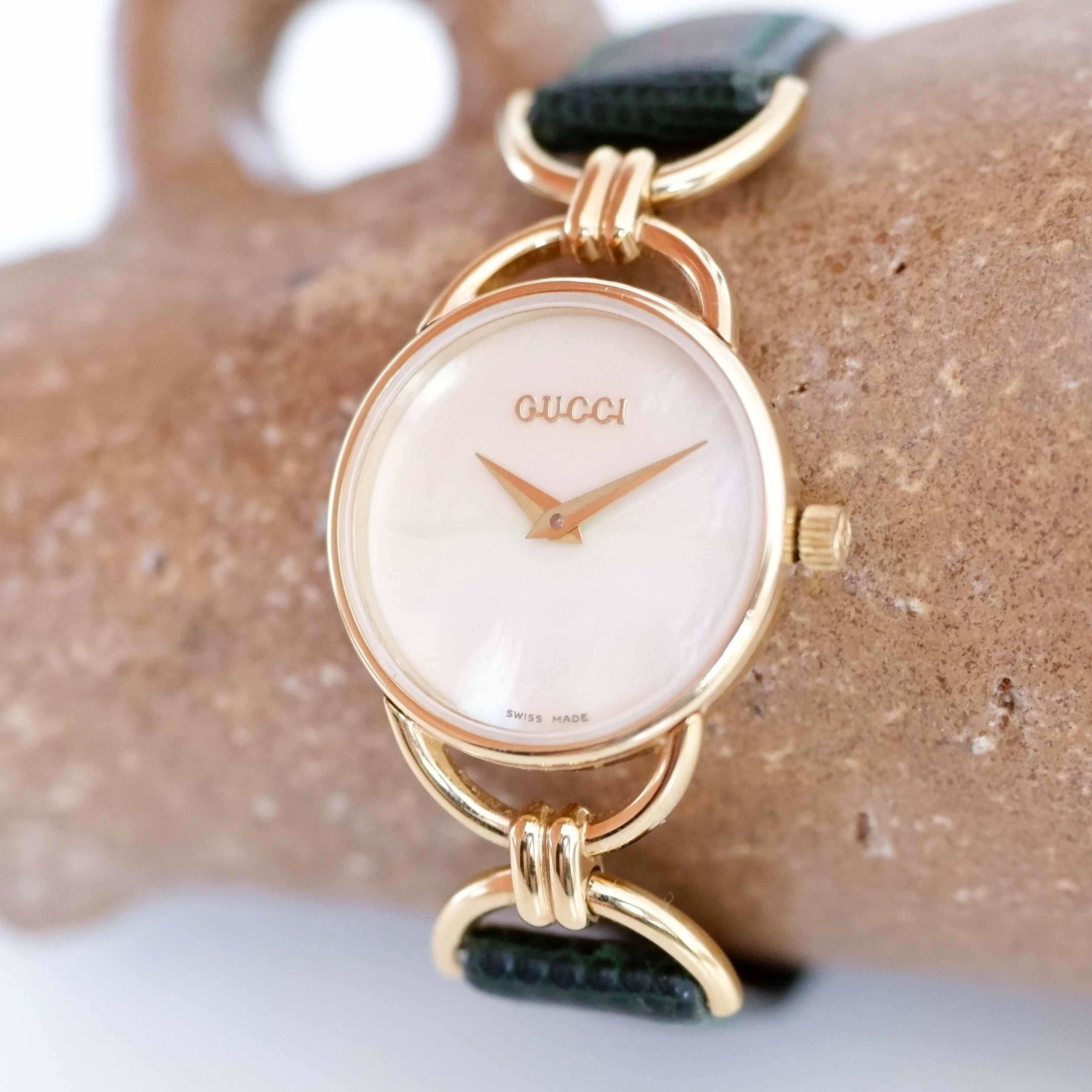 Gucci 6000.2.l Vintage Ladies Watch: 90s Gold Mother of Pearl Dial