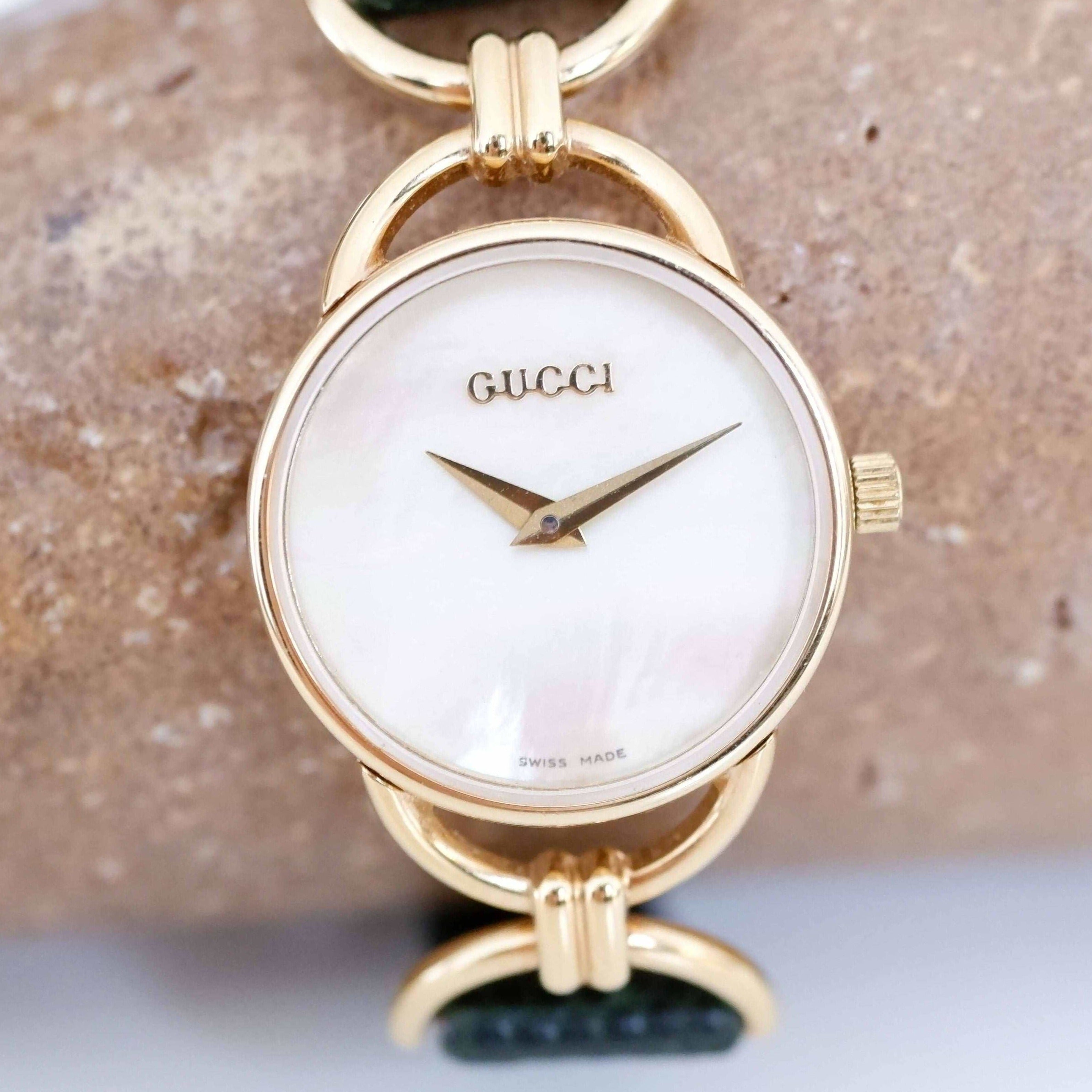 Gucci 6000.2.l Vintage Ladies Watch: 90s Gold Mother of Pearl Dial