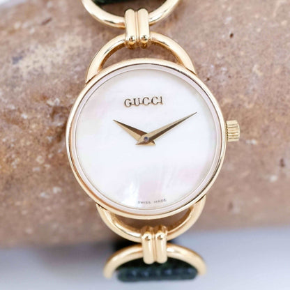 Gucci 6000.2.l Vintage Ladies Watch: 90s Gold Mother of Pearl Dial, First Front Side