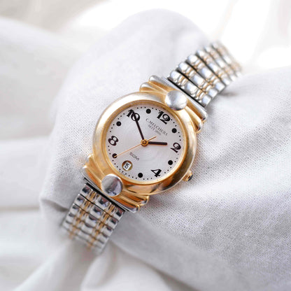C.Melchers Vintage Watch: Ladies 90s Golden Sunburst Dial Elastic Bracelet