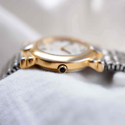 C.Melchers Vintage Watch: Ladies 90s Golden Sunburst Dial Elastic Bracelet