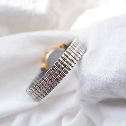 C.Melchers Vintage Watch: Ladies 90s Golden Sunburst Dial Elastic Bracelet